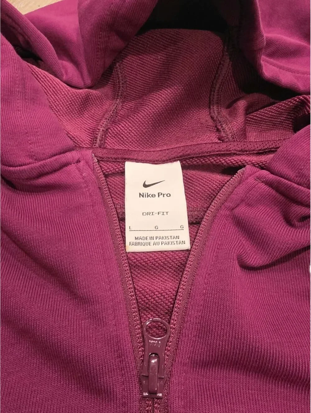 Nike Pro Burgundy Dri-Fit Full-Zip Hoodie - Size L